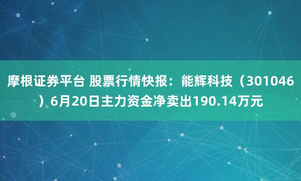 摩根证券平台 股票行情快报：能辉科技（301046）6月20日主力资金净卖出190.14万元